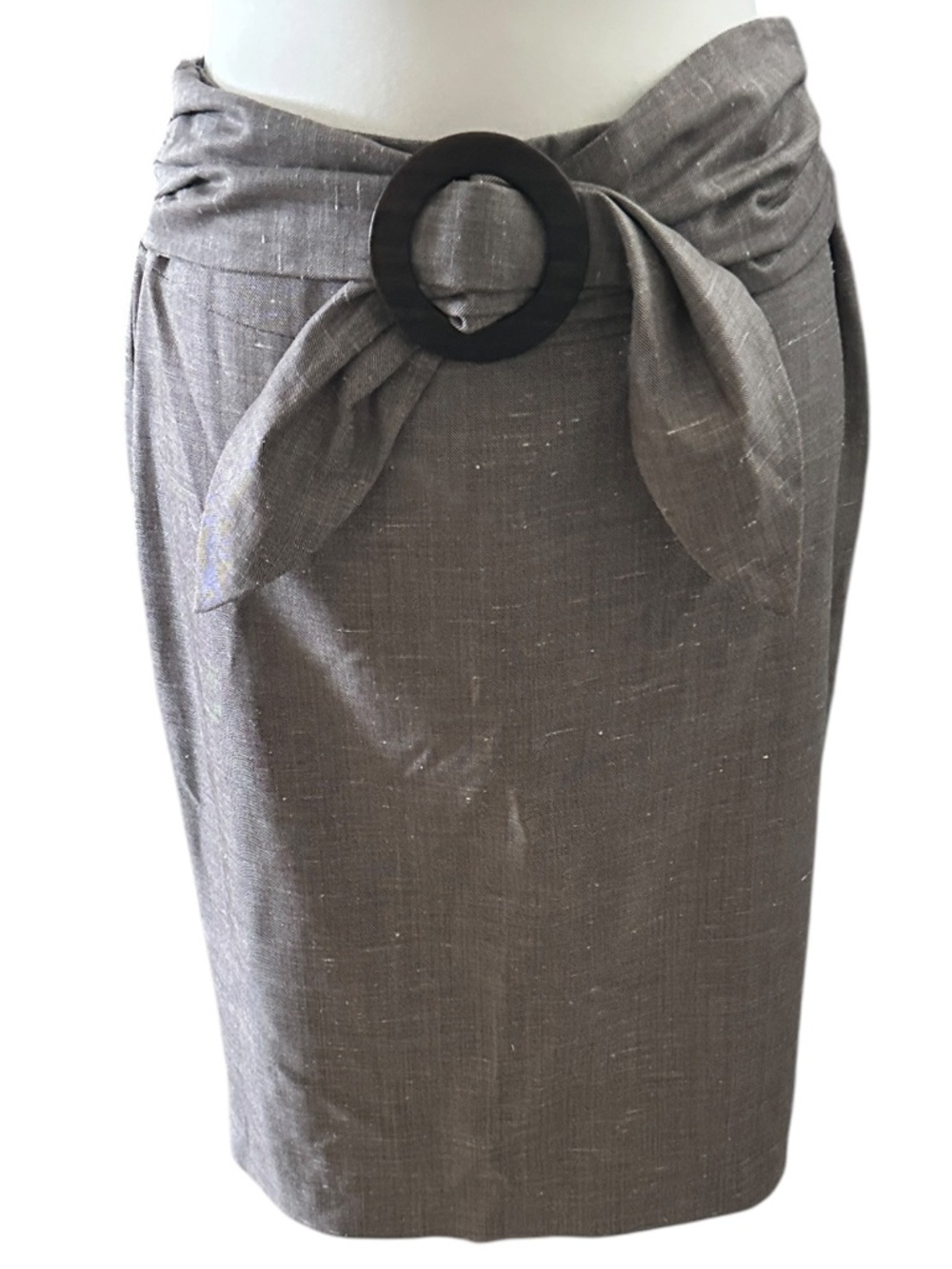 Lafayette 148 New York Brown Belted Silk/Wook Knee Length Pencil Skirt 2